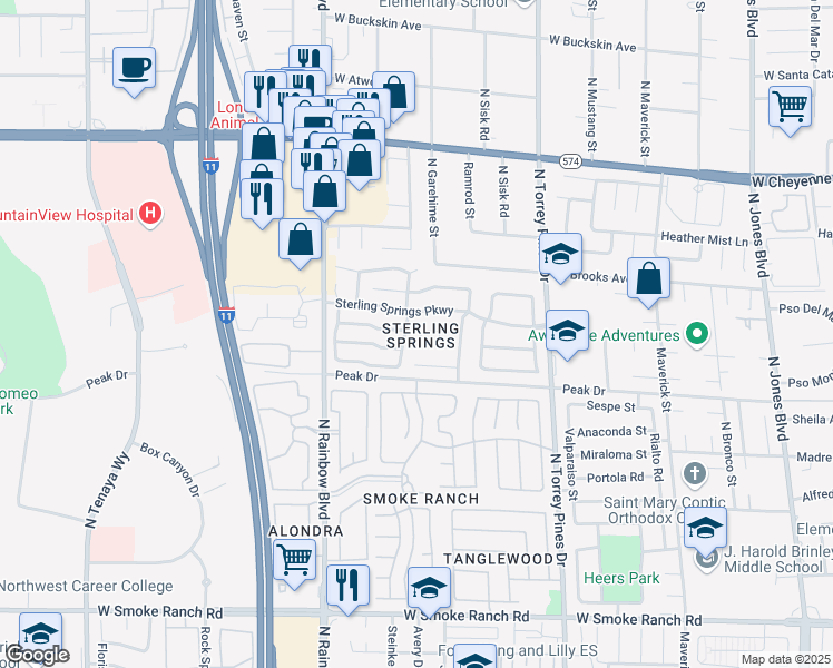 map of restaurants, bars, coffee shops, grocery stores, and more near 6528 Contessing Way in Las Vegas