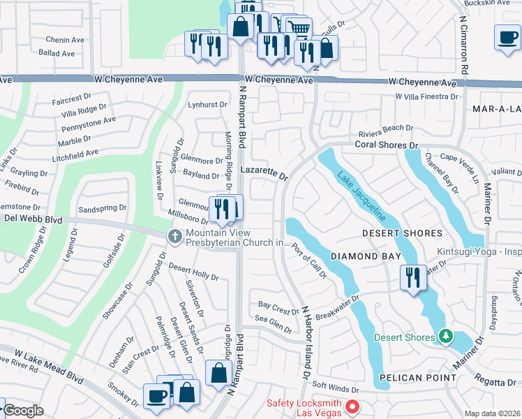 map of restaurants, bars, coffee shops, grocery stores, and more near 8412 Haven Brook Court in Las Vegas