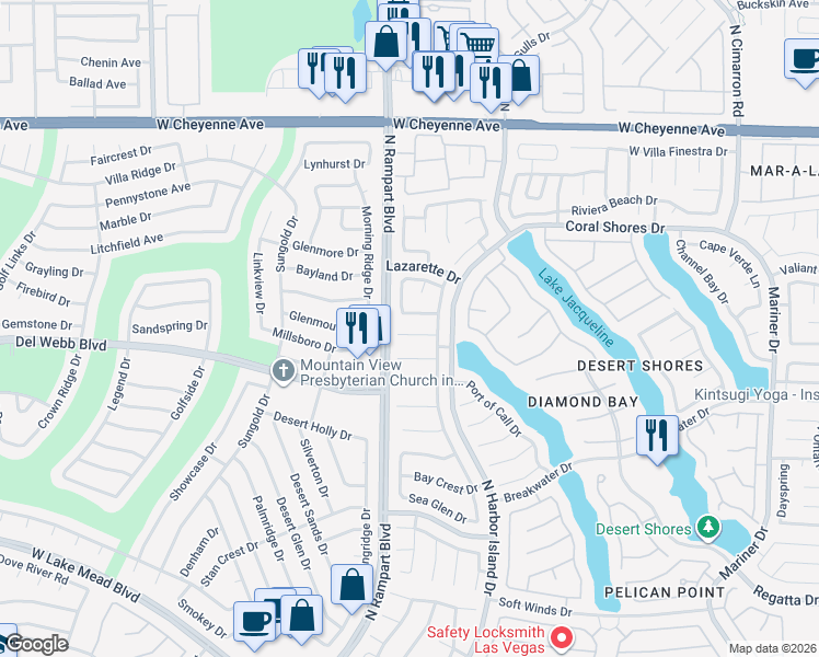 map of restaurants, bars, coffee shops, grocery stores, and more near 8420 Haven Brook Court in Las Vegas
