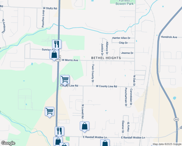 map of restaurants, bars, coffee shops, grocery stores, and more near 3039 Memory Lane in Springdale