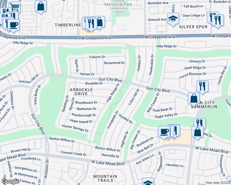 map of restaurants, bars, coffee shops, grocery stores, and more near 2816 High Range Drive in Las Vegas