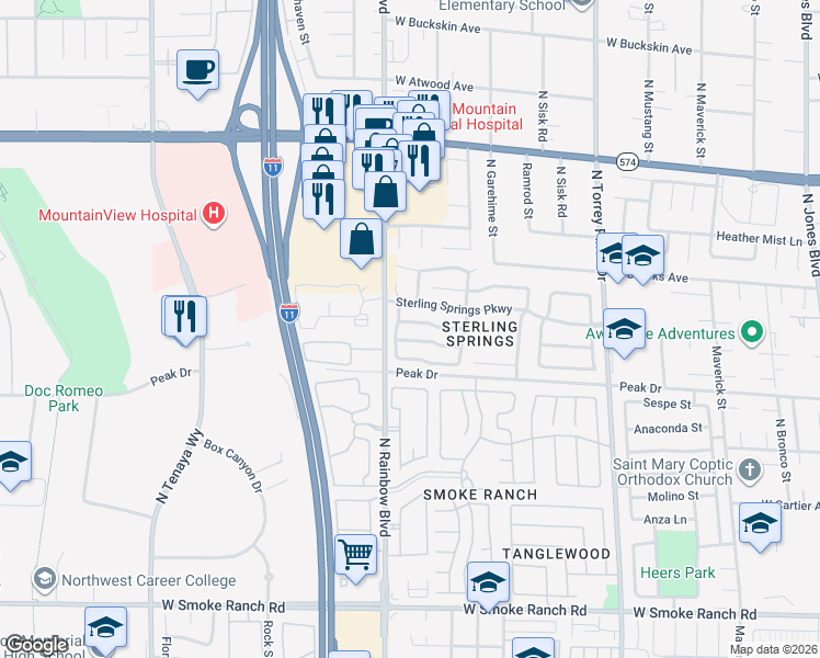 map of restaurants, bars, coffee shops, grocery stores, and more near 2805 Du Barry Manor Lane in Las Vegas