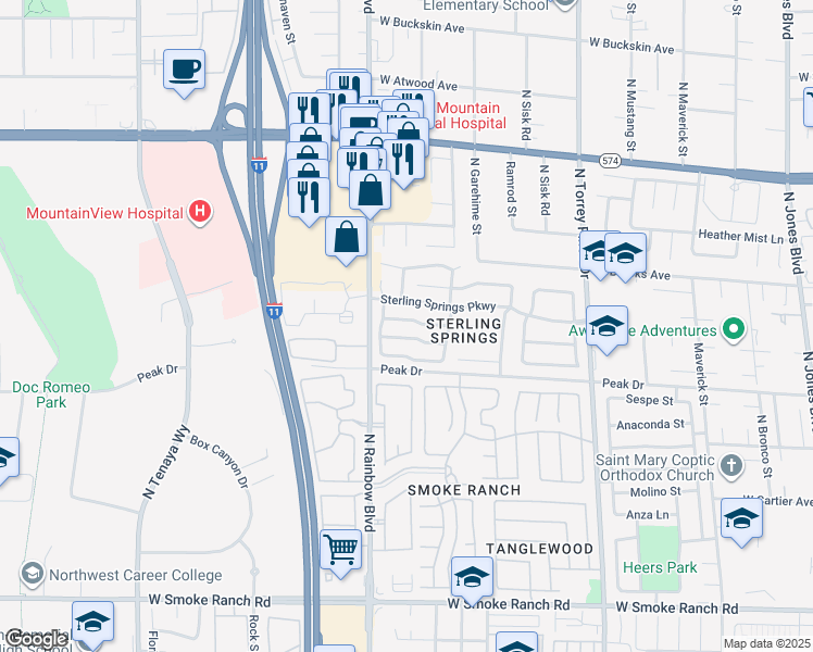 map of restaurants, bars, coffee shops, grocery stores, and more near 6705 Silvery Avenue in Las Vegas