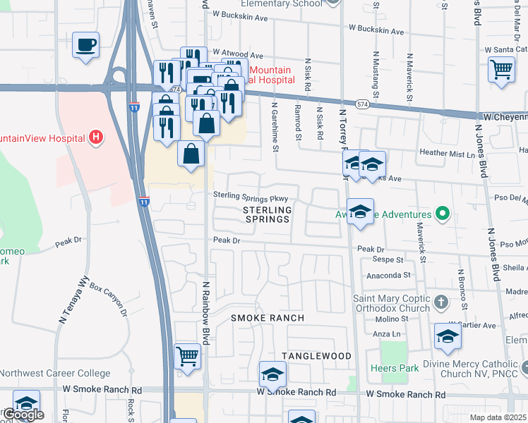 map of restaurants, bars, coffee shops, grocery stores, and more near 6528 Contessing Way in Las Vegas