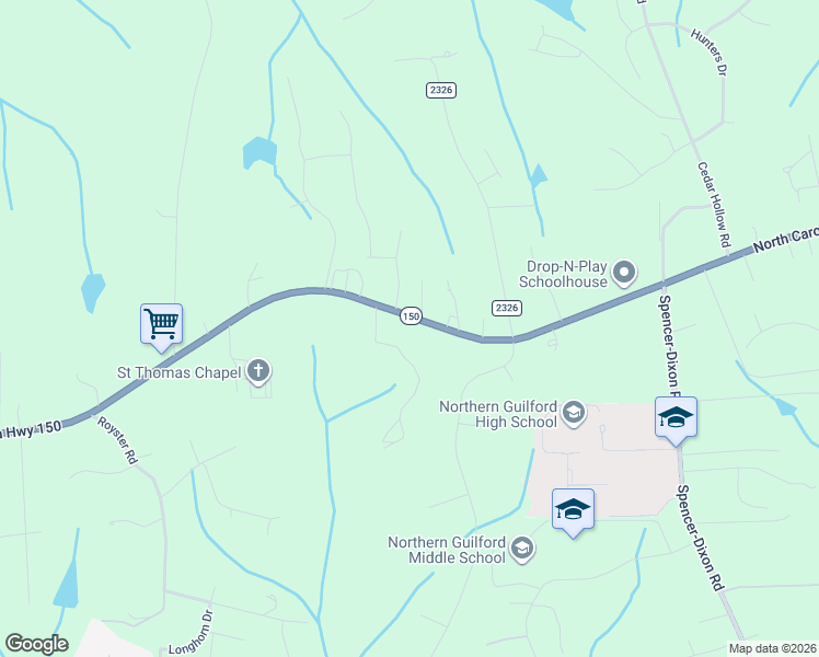 map of restaurants, bars, coffee shops, grocery stores, and more near 517-523 North Carolina 150 in Greensboro