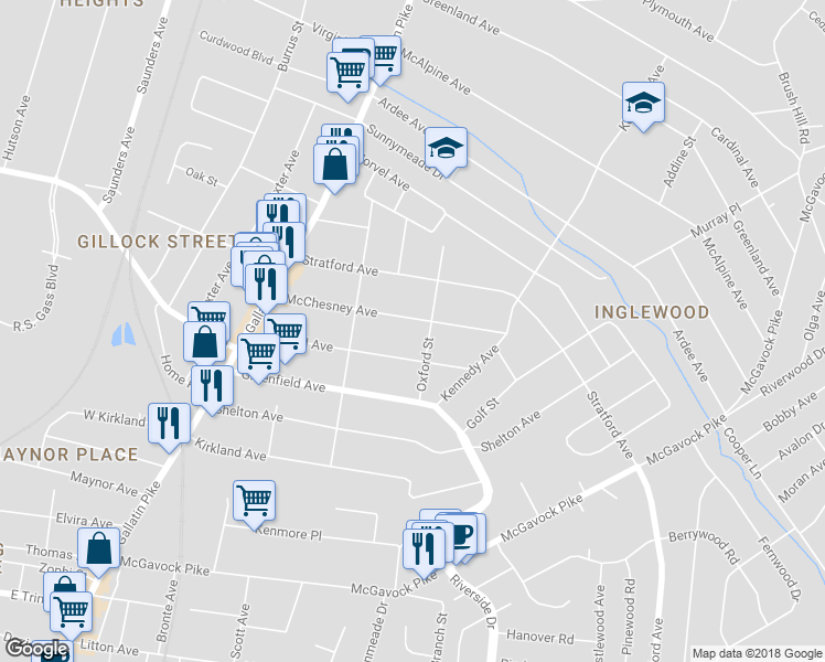 map of restaurants, bars, coffee shops, grocery stores, and more near 1224 McChesney Avenue in Nashville
