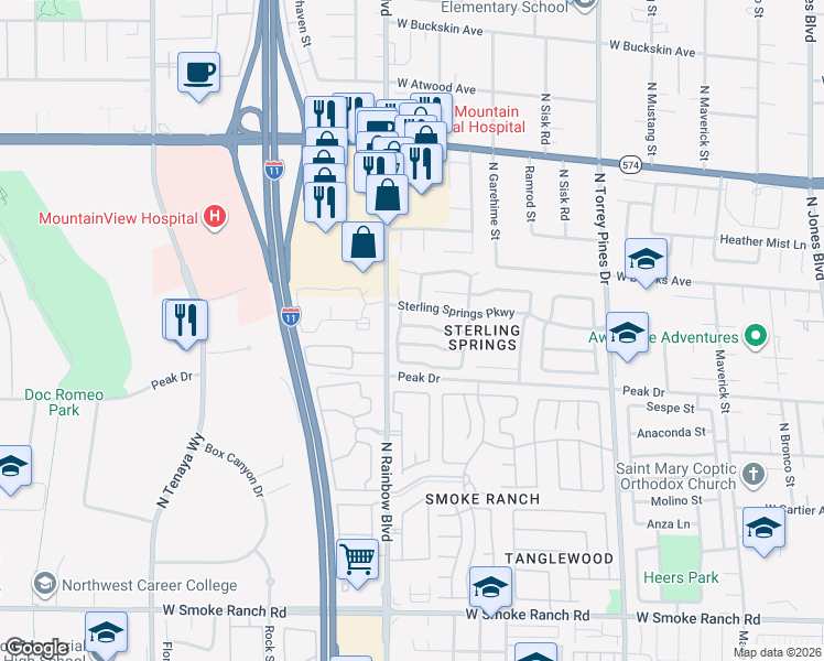 map of restaurants, bars, coffee shops, grocery stores, and more near 2805 Du Barry Manor Lane in Las Vegas