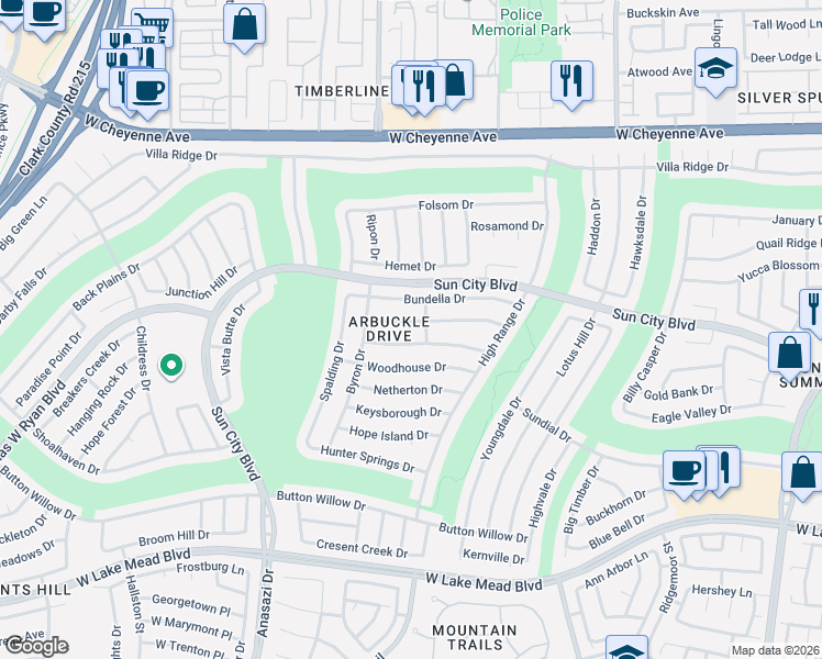 map of restaurants, bars, coffee shops, grocery stores, and more near 10005 Heyfield Drive in Las Vegas