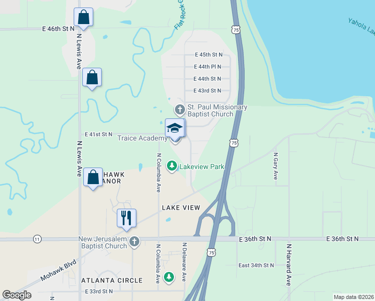 map of restaurants, bars, coffee shops, grocery stores, and more near 3904 North Delaware Avenue in Tulsa
