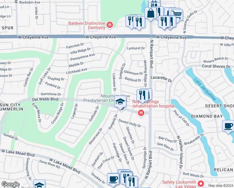 map of restaurants, bars, coffee shops, grocery stores, and more near 2800 Linkview Drive in Las Vegas