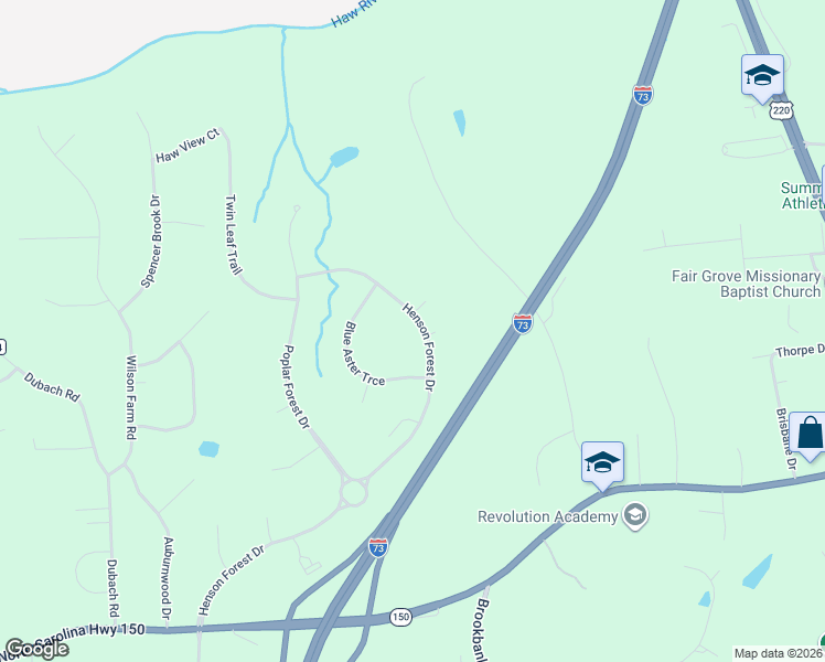 map of restaurants, bars, coffee shops, grocery stores, and more near 6304 Blue Aster Trail in Summerfield