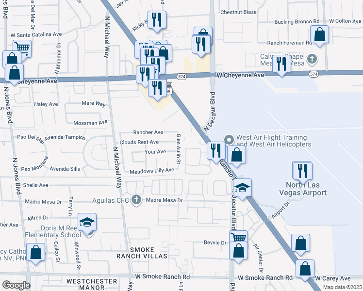 map of restaurants, bars, coffee shops, grocery stores, and more near 2904 Glen Aulin Street in Las Vegas