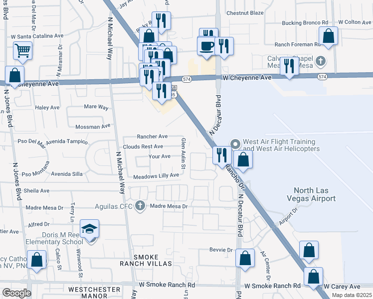 map of restaurants, bars, coffee shops, grocery stores, and more near 2904 Glen Aulin Street in Las Vegas