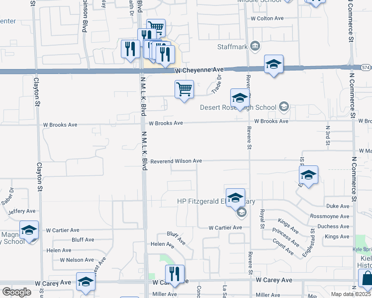 map of restaurants, bars, coffee shops, grocery stores, and more near in North Las Vegas