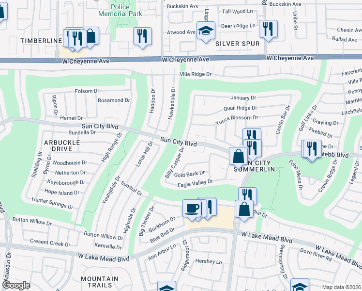 map of restaurants, bars, coffee shops, grocery stores, and more near 2825 Billy Casper Drive in Las Vegas