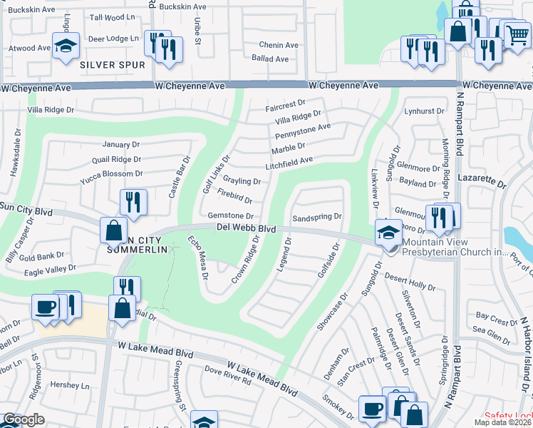 map of restaurants, bars, coffee shops, grocery stores, and more near 2808 Crown Ridge Drive in Las Vegas