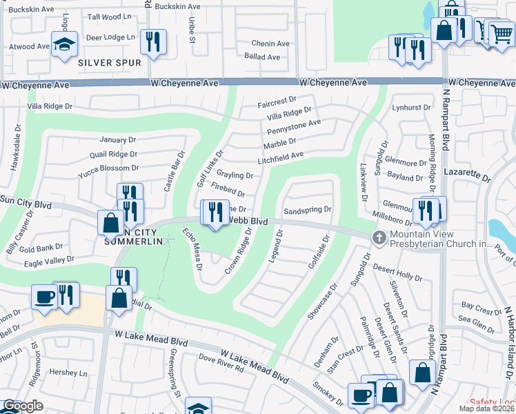 map of restaurants, bars, coffee shops, grocery stores, and more near 2808 Crown Ridge Drive in Las Vegas