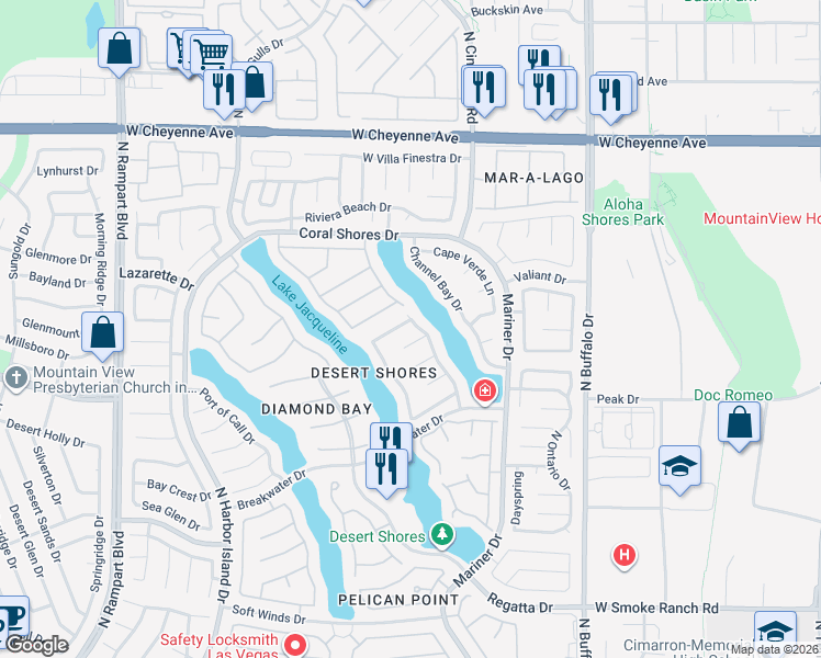 map of restaurants, bars, coffee shops, grocery stores, and more near 2836 North Lakecrest Drive in Las Vegas