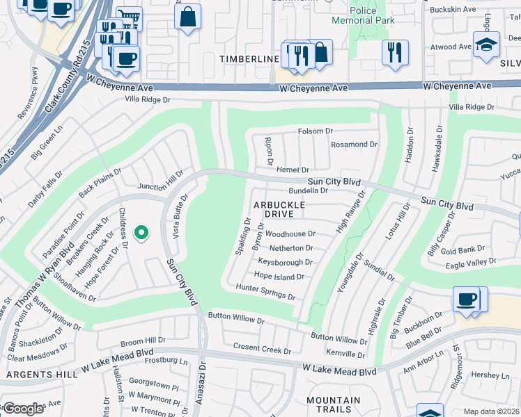 map of restaurants, bars, coffee shops, grocery stores, and more near 2833 Spalding Drive in Las Vegas