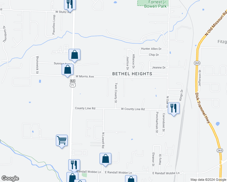 map of restaurants, bars, coffee shops, grocery stores, and more near 3209 Memory Lane in Springdale