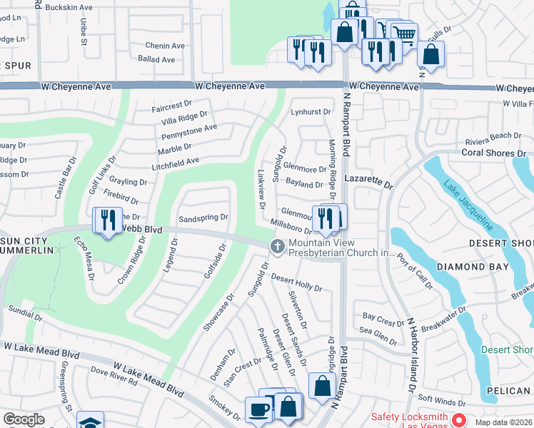 map of restaurants, bars, coffee shops, grocery stores, and more near 2800 Linkview Drive in Las Vegas