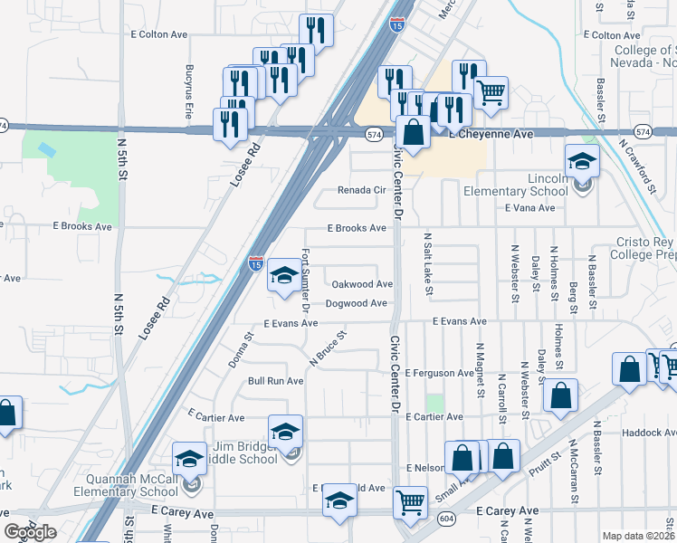 map of restaurants, bars, coffee shops, grocery stores, and more near 1417 East Piper Avenue in North Las Vegas