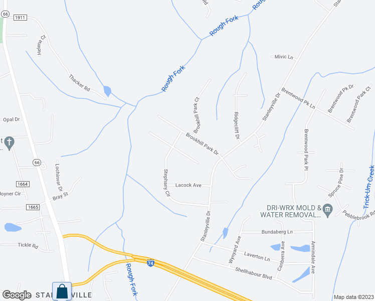 map of restaurants, bars, coffee shops, grocery stores, and more near 1050 Low Valley Court in Rural Hall