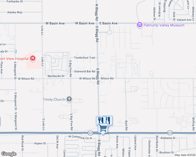 map of restaurants, bars, coffee shops, grocery stores, and more near 2 West Wilson Road in Pahrump