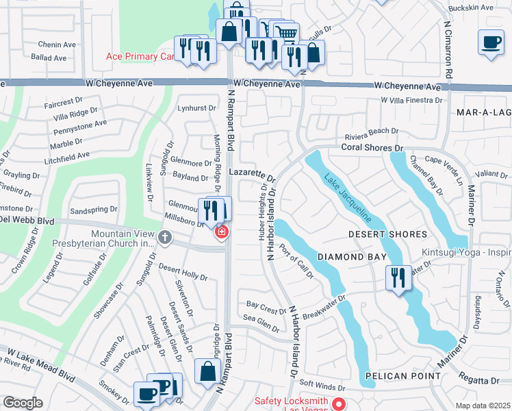 map of restaurants, bars, coffee shops, grocery stores, and more near 8405 Luna Bay Lane in Las Vegas