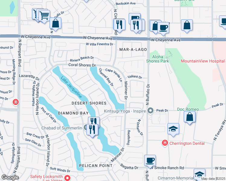 map of restaurants, bars, coffee shops, grocery stores, and more near 2861 Channel Bay Drive in Las Vegas
