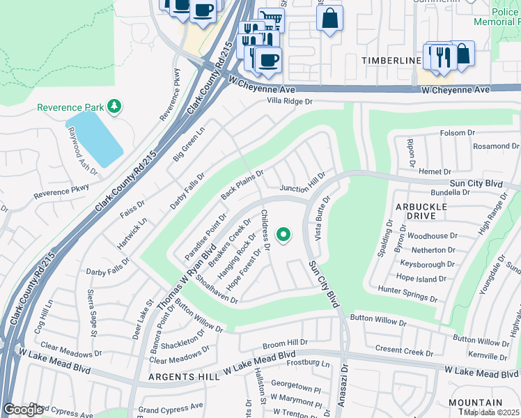 map of restaurants, bars, coffee shops, grocery stores, and more near 2865 Breakers Creek Drive in Las Vegas