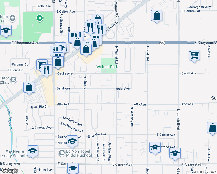 map of restaurants, bars, coffee shops, grocery stores, and more near 3849 Soda Springs Drive in Las Vegas