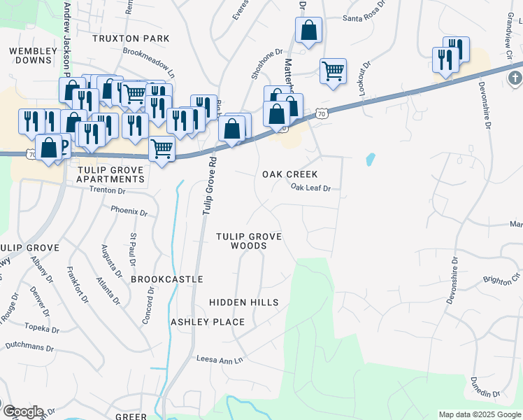 map of restaurants, bars, coffee shops, grocery stores, and more near 1066 Lady Nashville Drive in Nashville