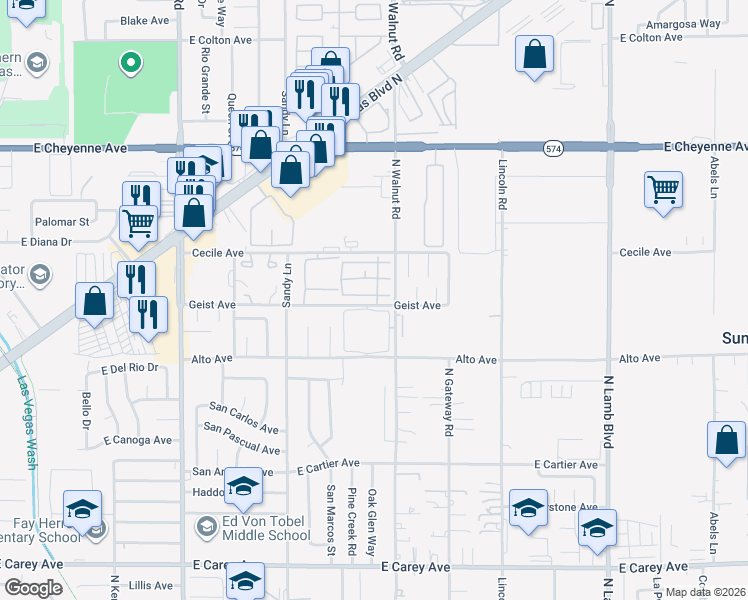 map of restaurants, bars, coffee shops, grocery stores, and more near 3849 Soda Springs Drive in Las Vegas