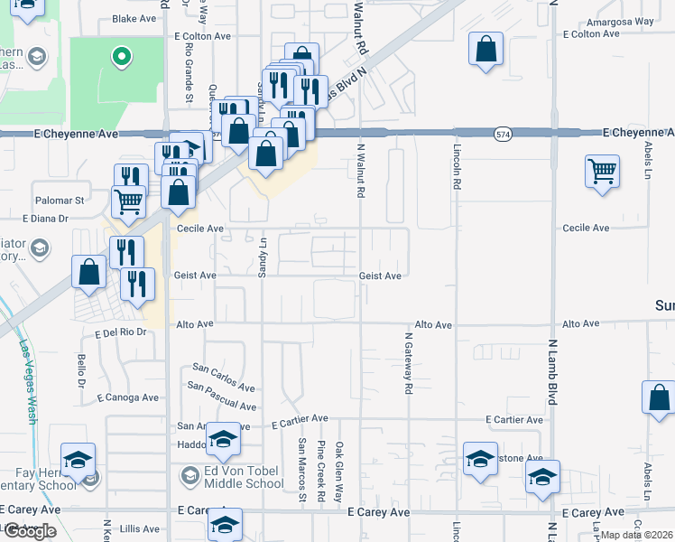 map of restaurants, bars, coffee shops, grocery stores, and more near 3839 Terrazzo Avenue in Las Vegas