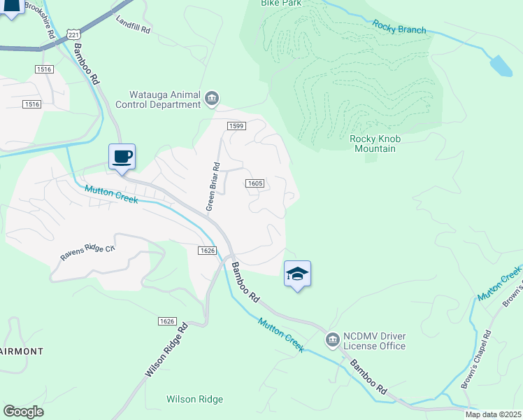 map of restaurants, bars, coffee shops, grocery stores, and more near 126 Margo Lane in Boone