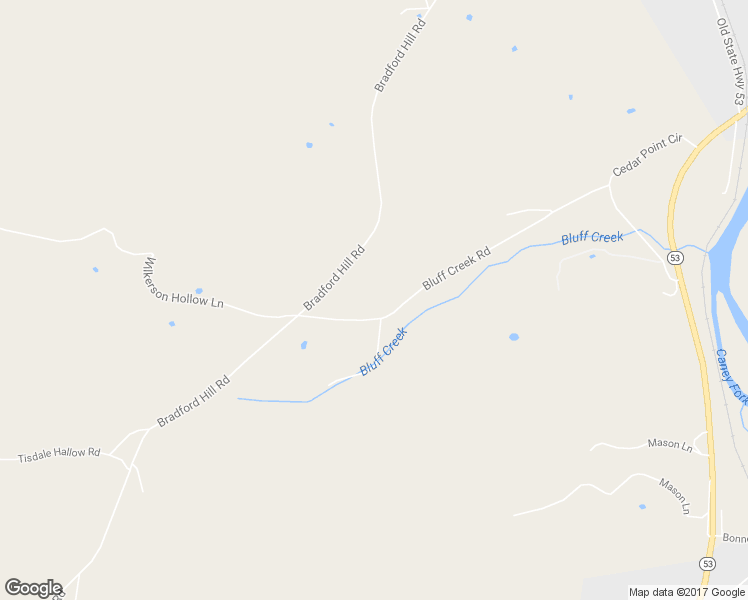 map of restaurants, bars, coffee shops, grocery stores, and more near 64 Bluff Creek Road in Brush Creek