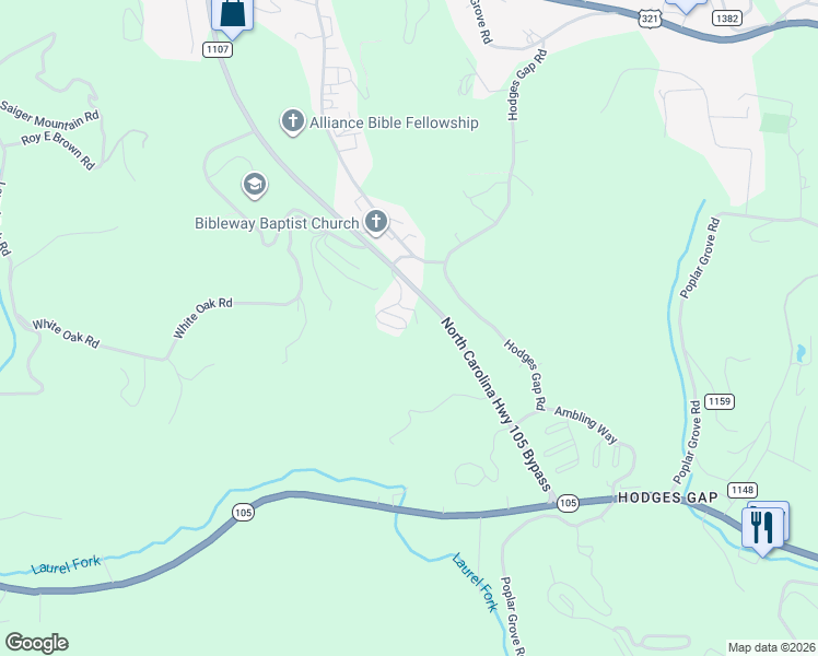map of restaurants, bars, coffee shops, grocery stores, and more near 194 Maplewood Circle in Boone