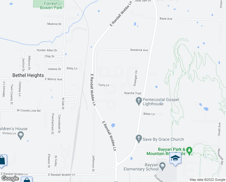 map of restaurants, bars, coffee shops, grocery stores, and more near 1297 Homestead Loop in Springdale