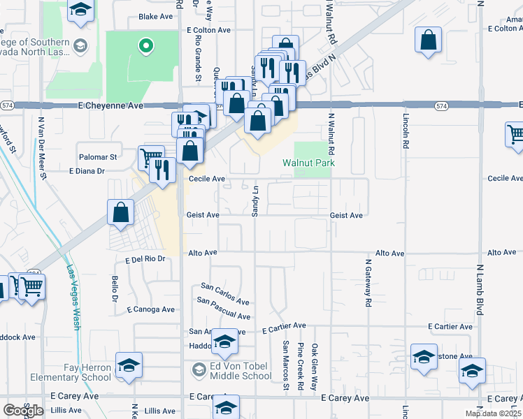 map of restaurants, bars, coffee shops, grocery stores, and more near 3700 Cecile Avenue in Las Vegas