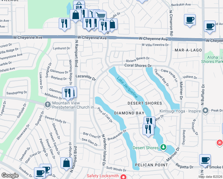 map of restaurants, bars, coffee shops, grocery stores, and more near 2909 Sterling Cove Drive in Las Vegas