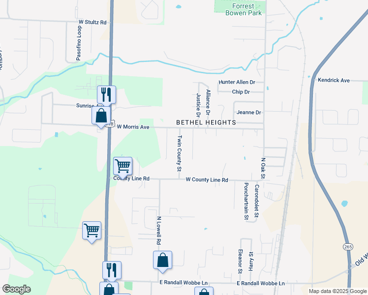 map of restaurants, bars, coffee shops, grocery stores, and more near 3196 Chelsey Lane in Springdale