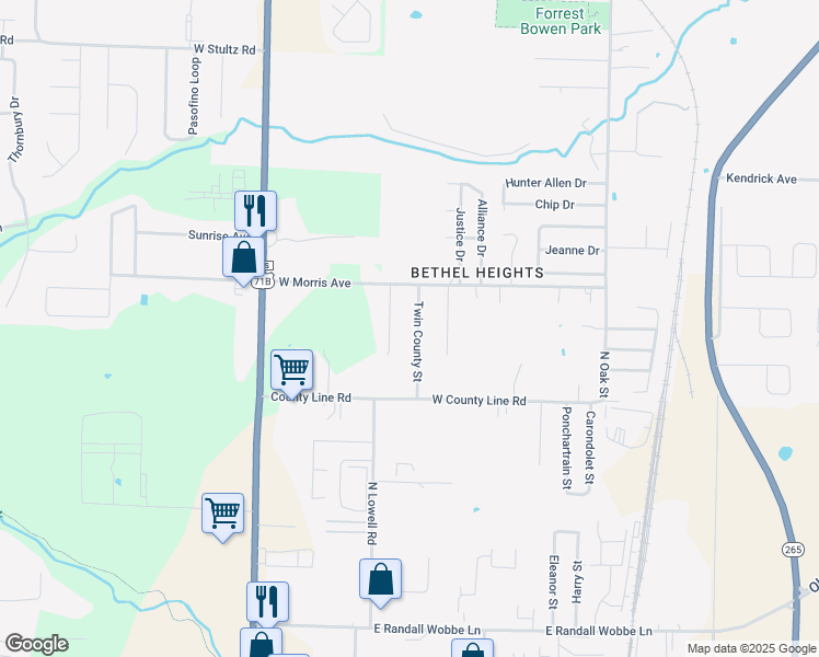 map of restaurants, bars, coffee shops, grocery stores, and more near 3209 Memory Lane in Springdale