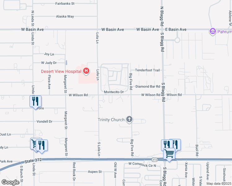 map of restaurants, bars, coffee shops, grocery stores, and more near 361 Montecito Drive in Pahrump