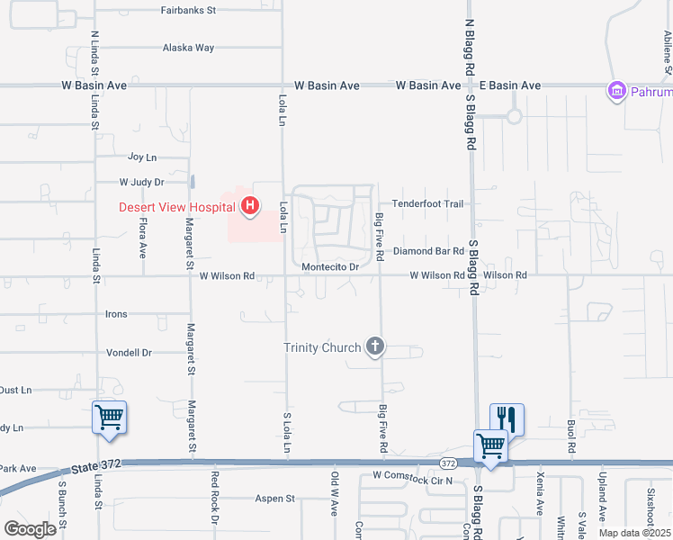map of restaurants, bars, coffee shops, grocery stores, and more near 361 Montecito Drive in Pahrump