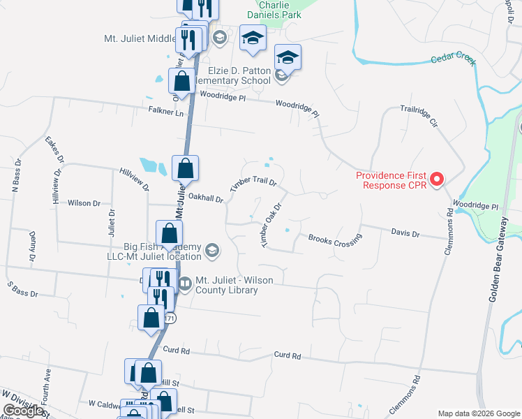 map of restaurants, bars, coffee shops, grocery stores, and more near 4009 Timber Ridge Court in Mt. Juliet