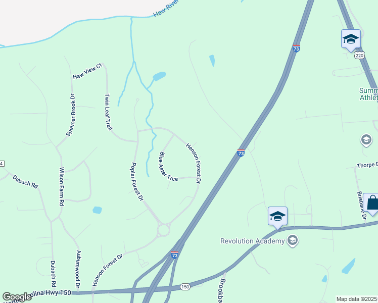 map of restaurants, bars, coffee shops, grocery stores, and more near 7633 Henson Forest Drive in Summerfield
