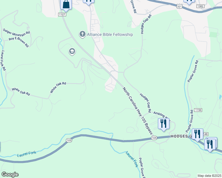 map of restaurants, bars, coffee shops, grocery stores, and more near 329 Maplewood Circle in Boone