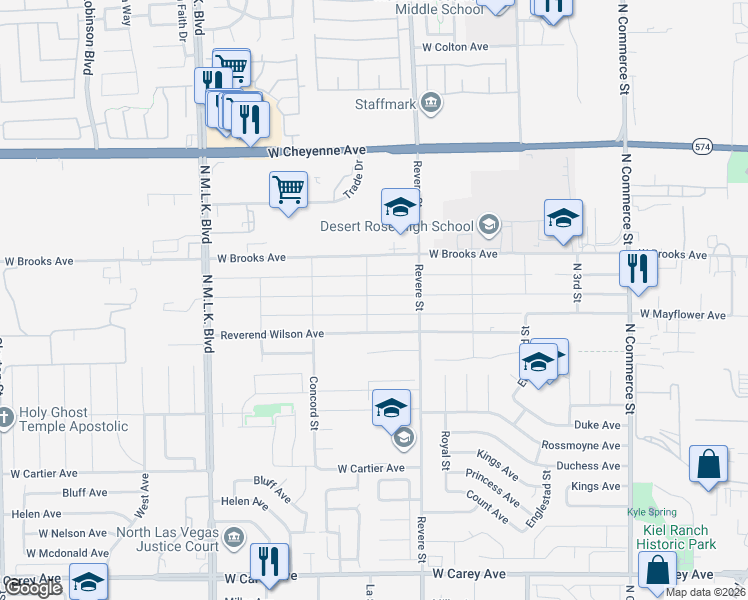map of restaurants, bars, coffee shops, grocery stores, and more near West Piper Avenue in North Las Vegas