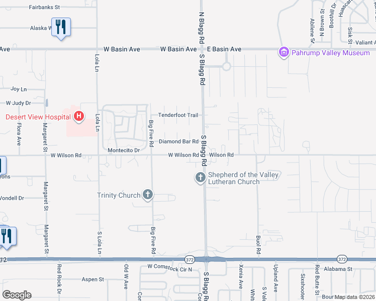map of restaurants, bars, coffee shops, grocery stores, and more near 101 Diamond Bar Road in Pahrump